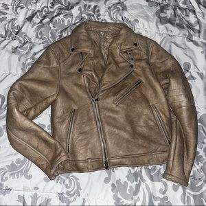 Men’s Shearling Leather Beige Moto Jacket